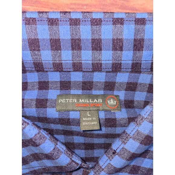 Peter Millar Crown Sport Mens Shirt Large Blue & Brown Checkered - Picture 5 of 7